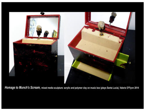 Edvard Munch music box with the scream as the figure inside by Valerie O'Flynn mixed media sculpture with music box